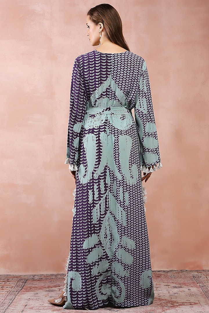 Aqua & Purple Crepe Printed Kaftan by PS Pret by Payal Singhal at Pernia's Pop Up Shop