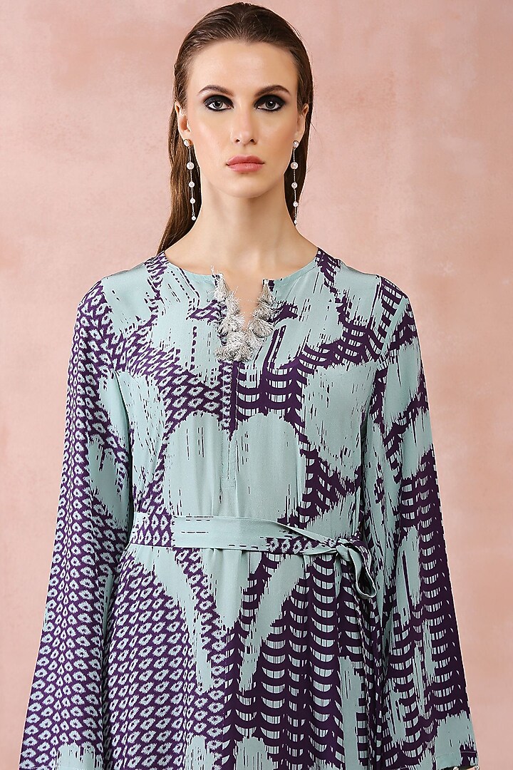 Aqua & Purple Crepe Printed Kaftan by PS Pret by Payal Singhal at Pernia's Pop Up Shop