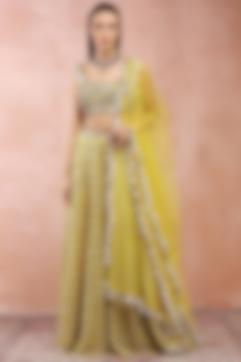Yellow Georgette Embroidered Lehenga Set by Payal Singhal