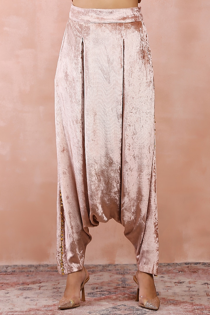 Rose Pink Georgette & Velvet Embroidered Co-Ord Set by Payal Singhal at Pernia's Pop Up Shop