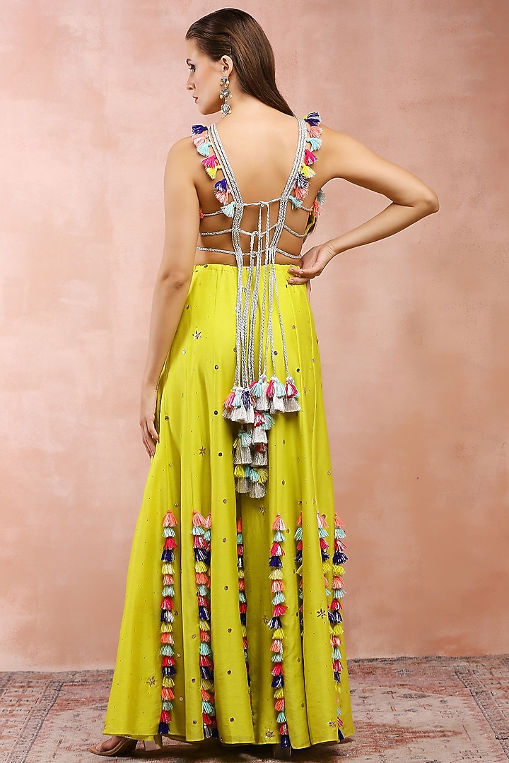 Lime Green Mukaish Silk Mul Embroidered Wedding Sharara Set by Payal Singhal at Pernia's Pop Up Shop