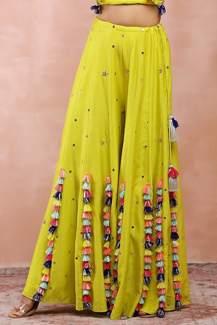 Lime Green Mukaish Silk Mul Embroidered Wedding Sharara Set by Payal Singhal at Pernia's Pop Up Shop