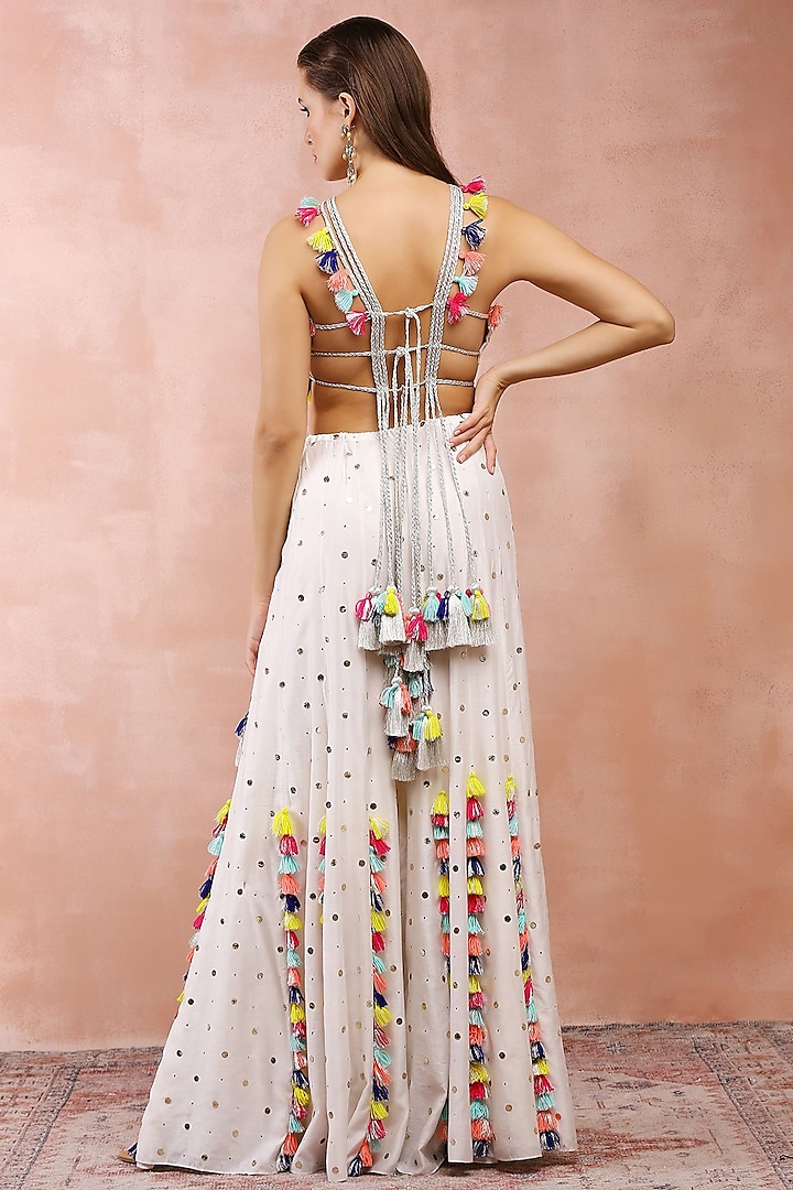 Off-White Mukaish Silk Mul Embroidered Wedding Sharara Set by Payal Singhal at Pernia's Pop Up Shop