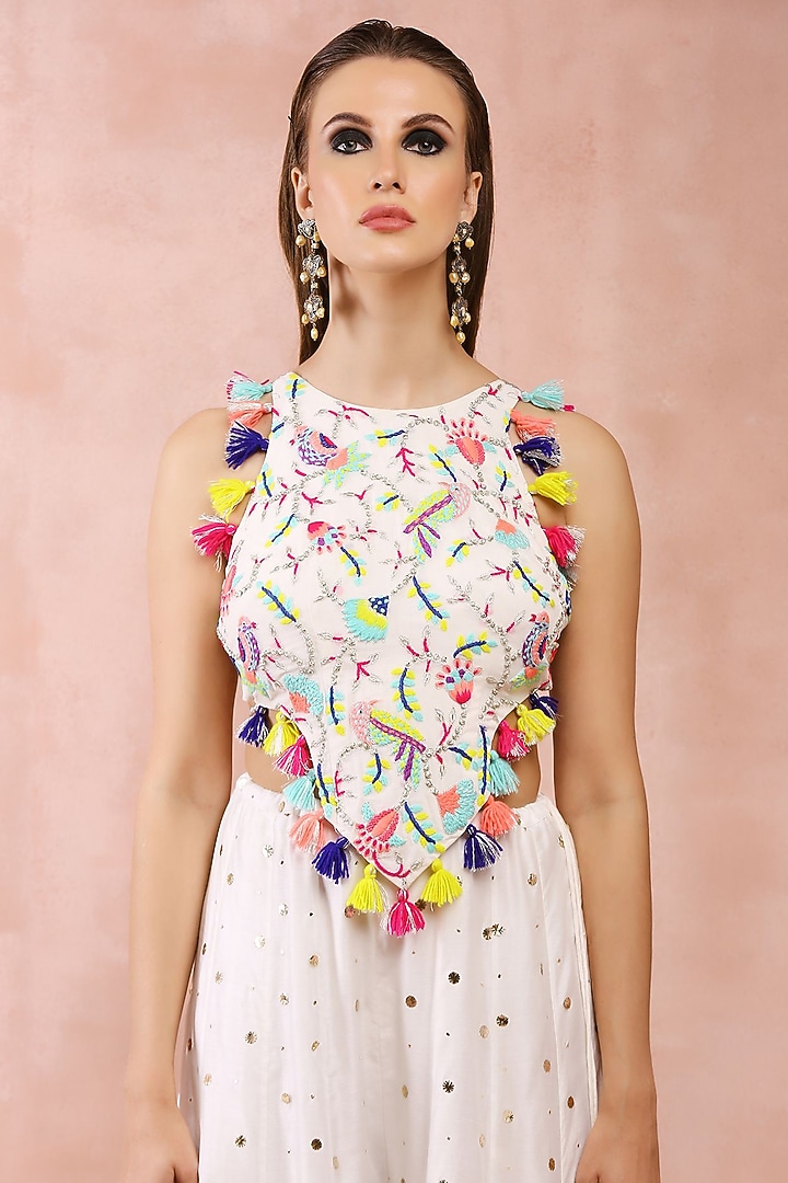 Off-White Mukaish Silk Mul Embroidered Wedding Sharara Set by Payal Singhal at Pernia's Pop Up Shop