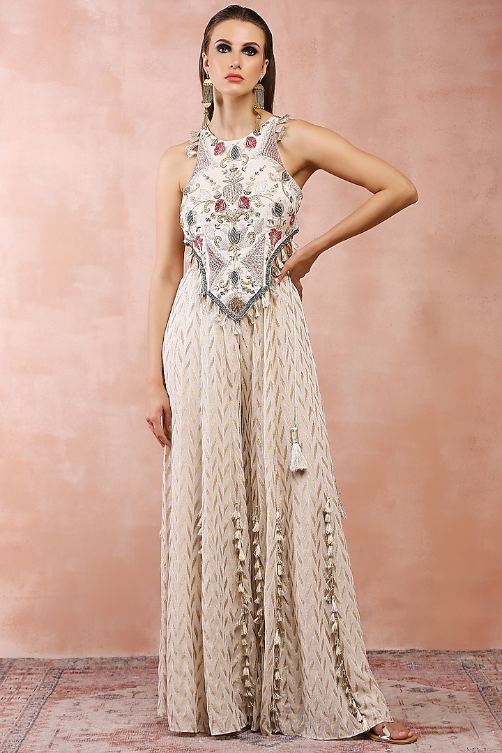 Off-White Banarasi Georgette Sharara Set by Payal Singhal