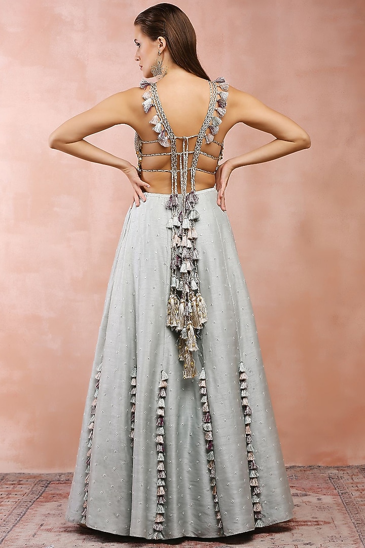 Powder Blue Alba Silk Embroidered Wedding Lehenga Set by Payal Singhal at Pernia's Pop Up Shop