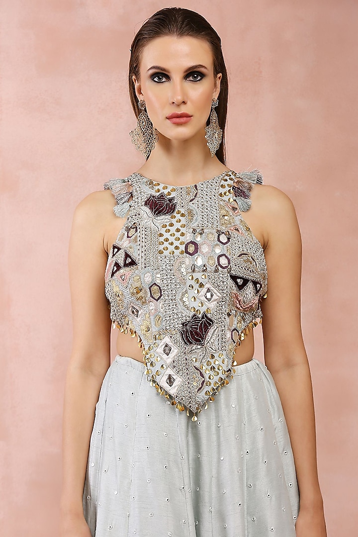 Powder Blue Alba Silk Embroidered Wedding Lehenga Set by Payal Singhal at Pernia's Pop Up Shop