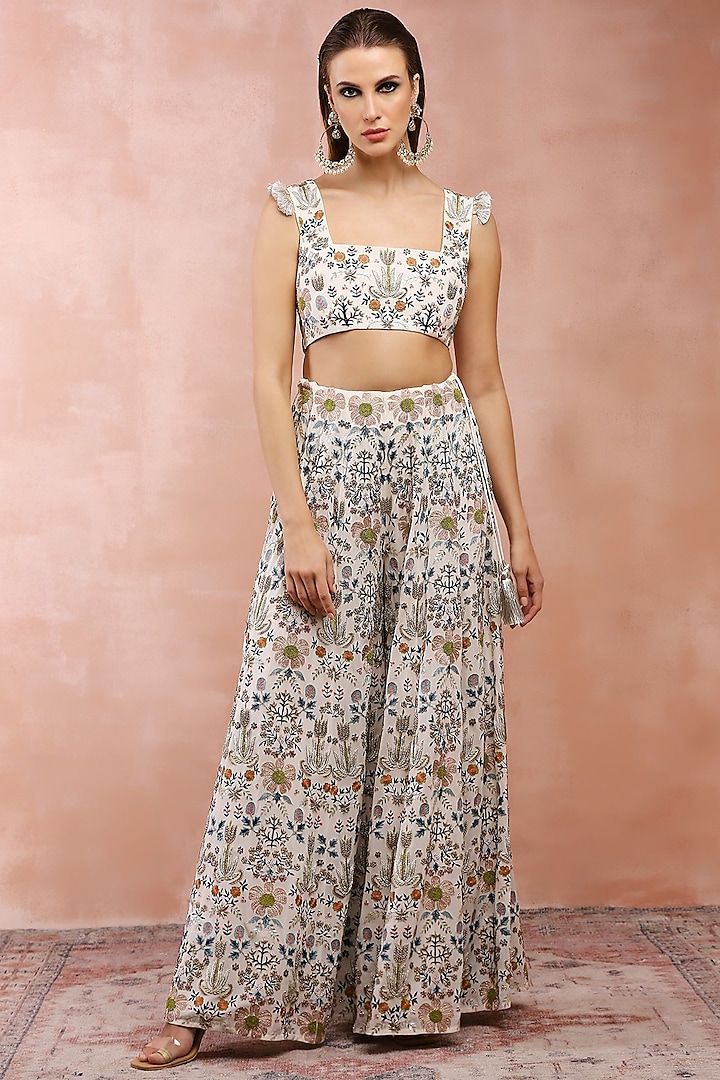 Off-White Georgette Embroidered Sharara Set by Payal Singhal