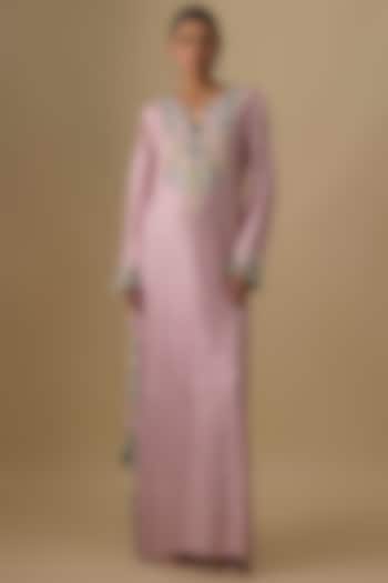 Lilac Dola Silk Thread Embroidered Long Kaftan by Payal Singhal at Pernia's Pop Up Shop