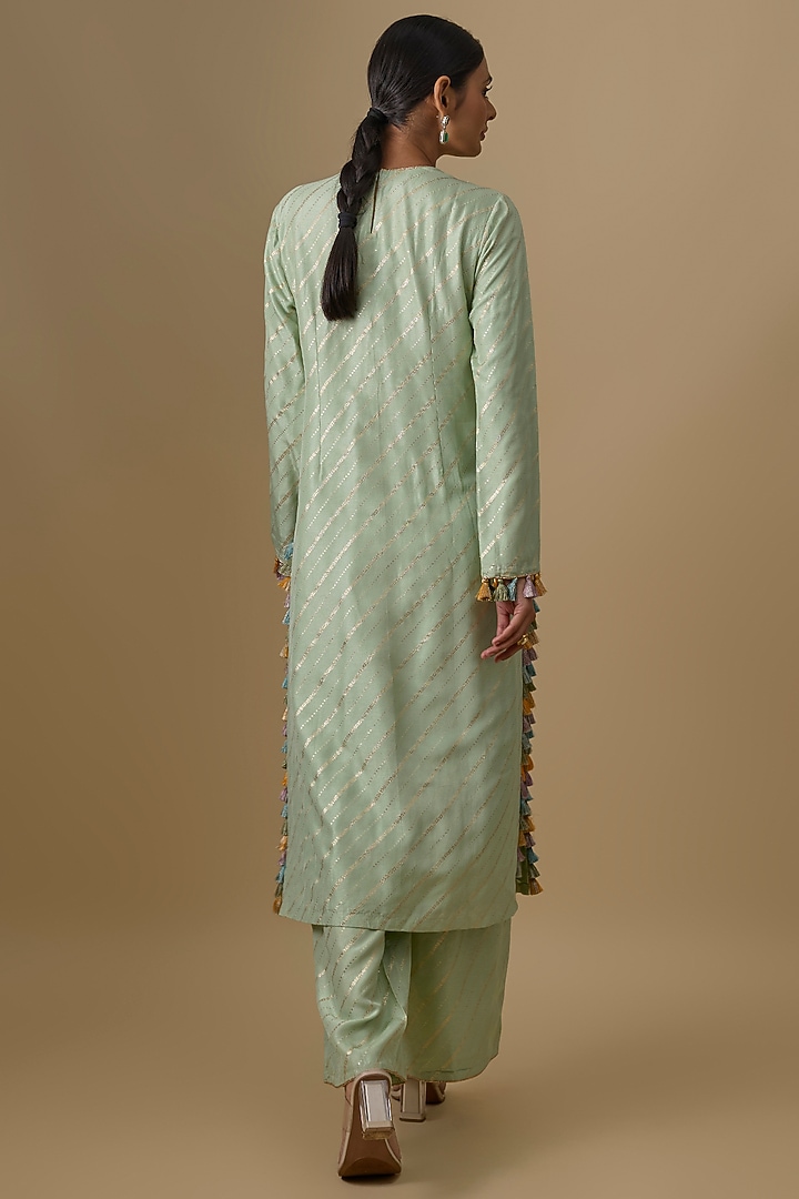 Mint Green Dola Silk Embroidered Kurta Set by Payal Singhal at Pernia's Pop Up Shop