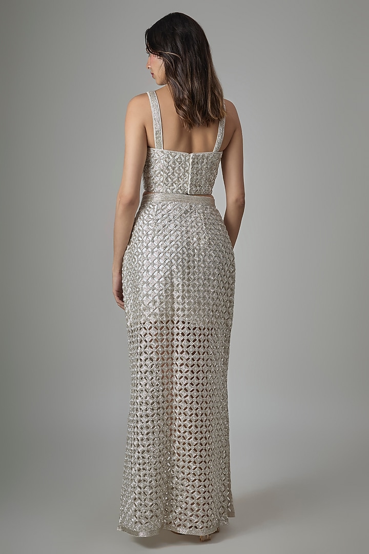 Off-White Georgette Straight Skirt Set by Payal Singhal at Pernia's Pop Up Shop