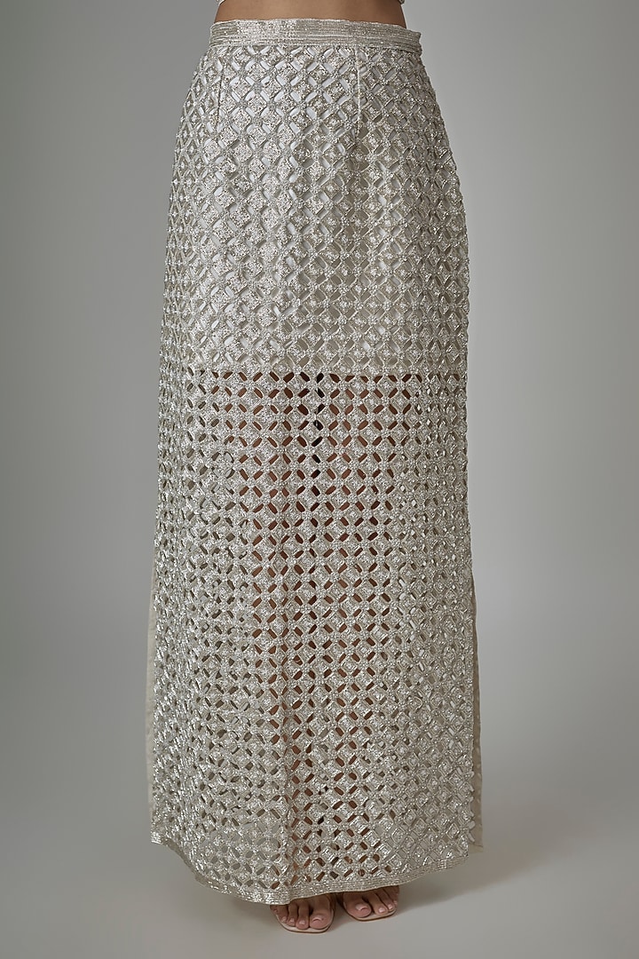 Off-White Georgette Straight Skirt Set by Payal Singhal at Pernia's Pop Up Shop
