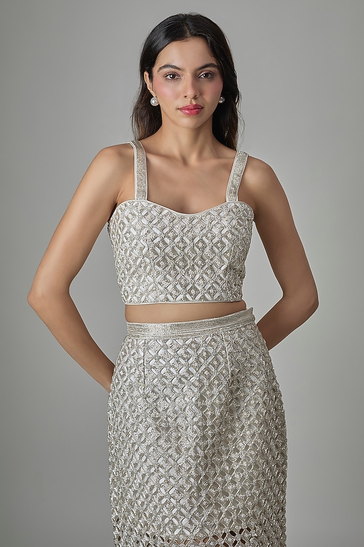 Off-White Georgette Straight Skirt Set by Payal Singhal at Pernia's Pop Up Shop
