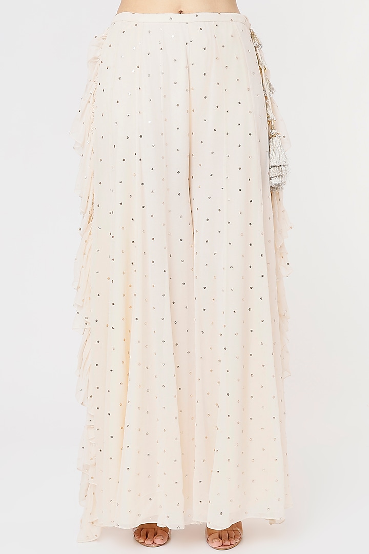 White Mukaish Georgette Wedding Sharara Set by Payal Singhal at Pernia's Pop Up Shop