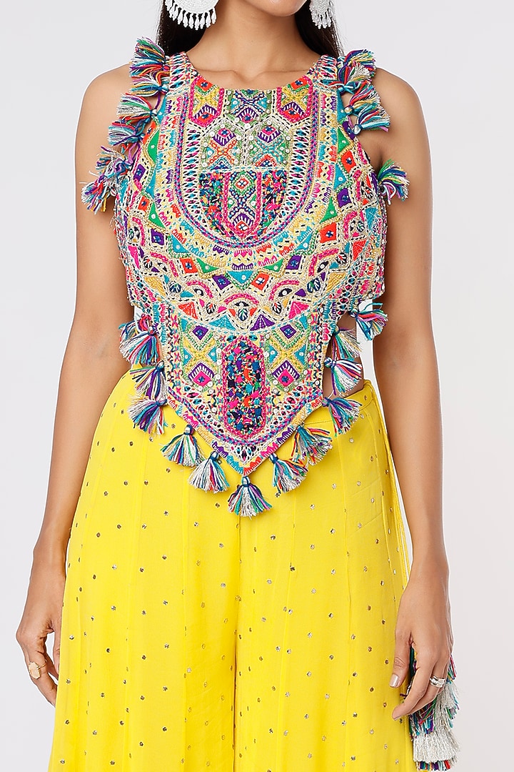 Yellow Georgette Wedding Sharara Set by Payal Singhal at Pernia's Pop Up Shop