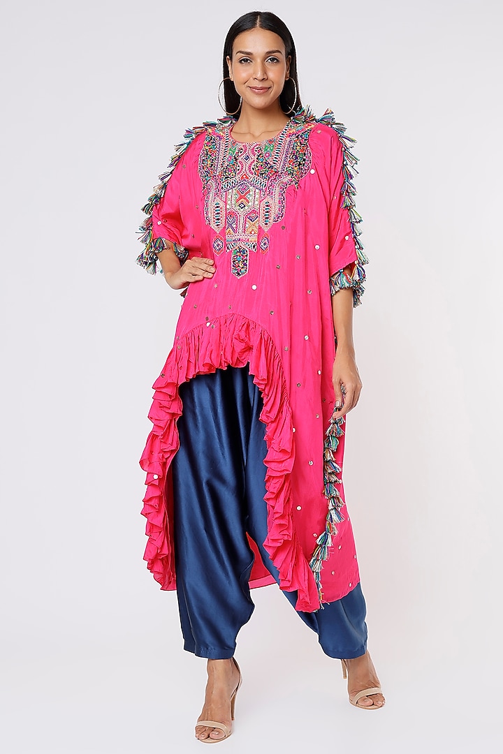Hot Pink Silk Embroidered Kaftan Set by Payal Singhal