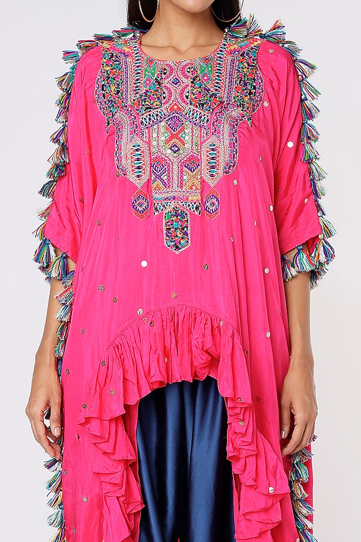 Hot Pink Silk Embroidered Kaftan Set by Payal Singhal at Pernia's Pop Up Shop