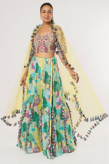 Multi-Colored Printed Bridal Sharara Set by Payal Singhal at Pernia's Pop Up Shop