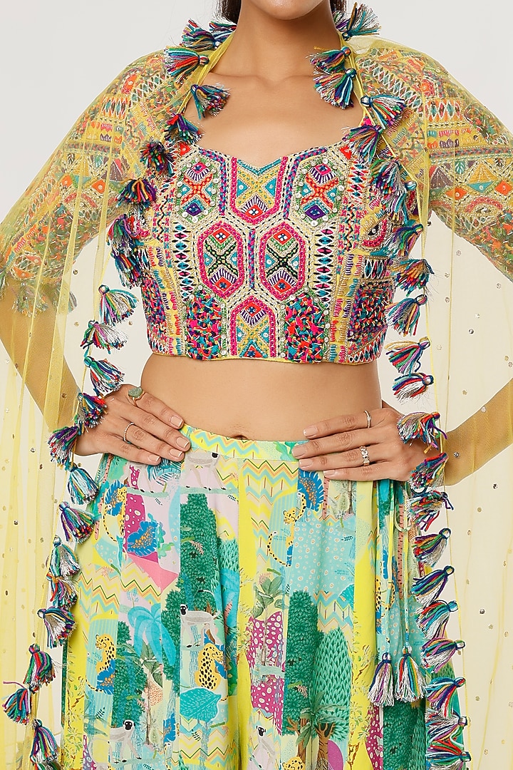 Multi-Colored Printed Bridal Sharara Set by Payal Singhal at Pernia's Pop Up Shop