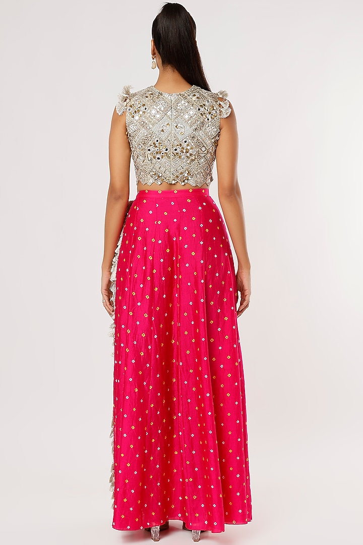 Mint Low-Crotch Pant Set With Attached Fuchsia Skirt by Payal Singhal at Pernia's Pop Up Shop