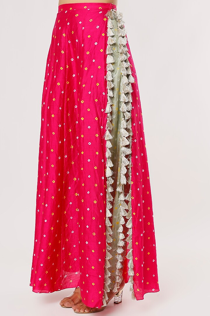 Mint Low-Crotch Pant Set With Attached Fuchsia Skirt by Payal Singhal at Pernia's Pop Up Shop