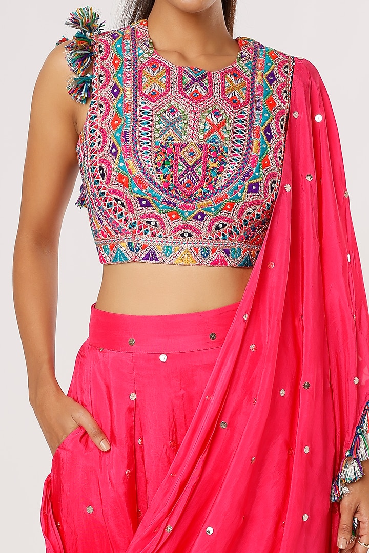 Hot Pink Mukaish Silk Pant Wedding Saree Set by Payal Singhal at Pernia's Pop Up Shop