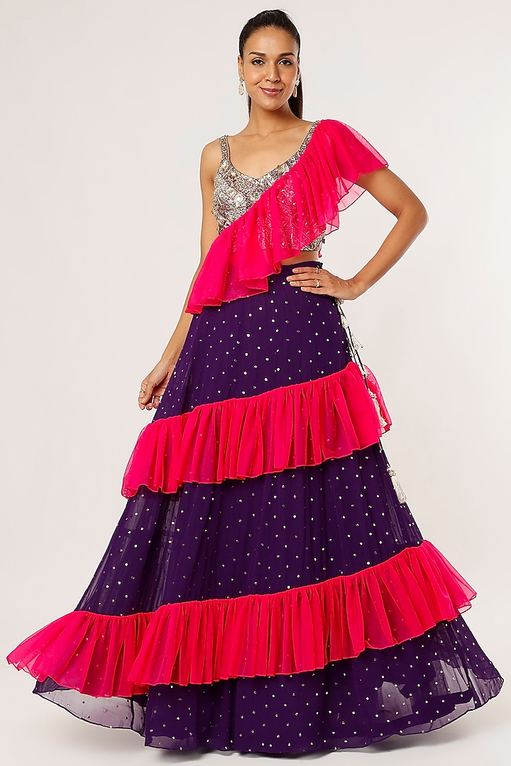 Purple Mukaish Georgette Wedding Lehenga Set by Payal Singhal at Pernia's Pop Up Shop
