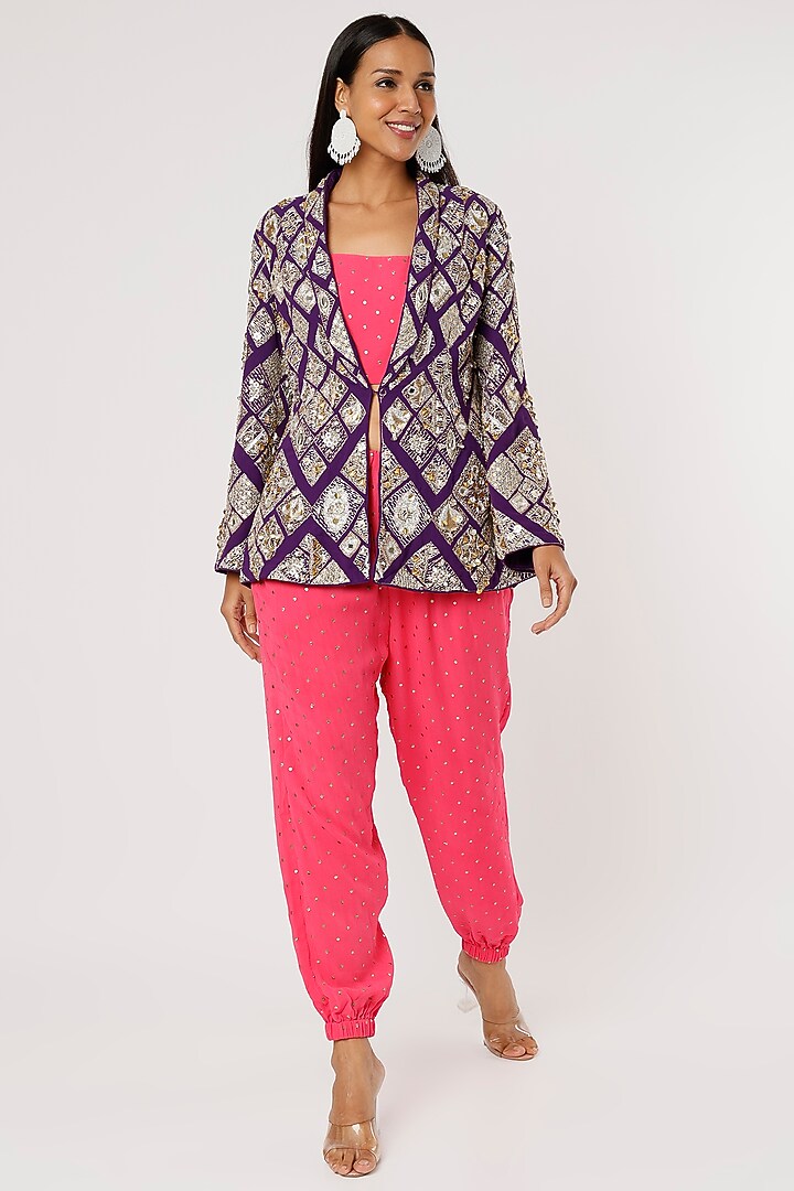 Purple Georgette Embroidered Jacket Set by Payal Singhal at Pernia's Pop Up Shop