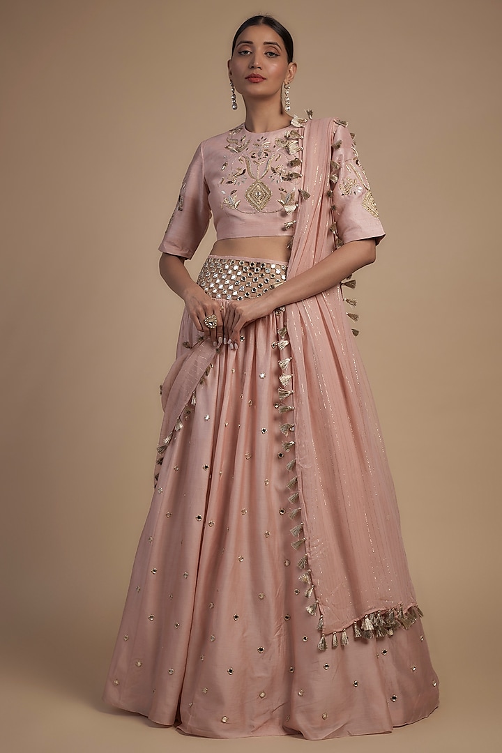 Pink Dupion Silk Wedding Lehenga Set by Payal Singhal at Pernia's Pop Up Shop