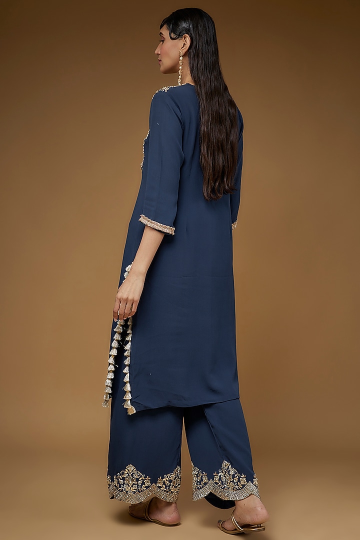 Navy Blue Georgette Embroidered Kurta Set by Payal Singhal at Pernia's Pop Up Shop