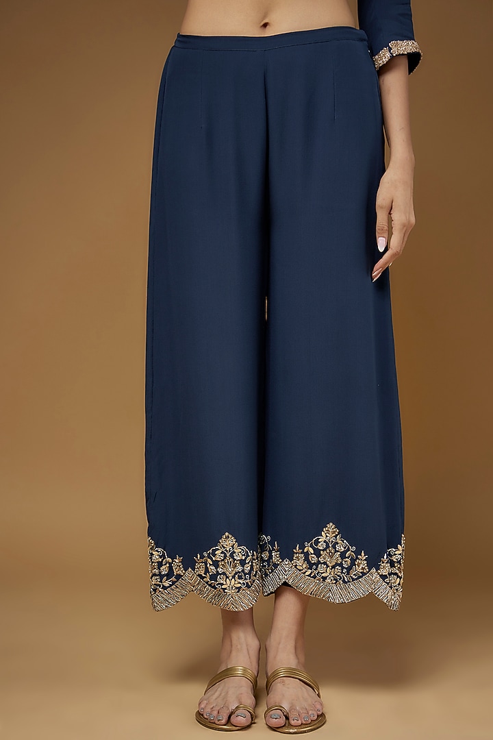 Navy Blue Georgette Embroidered Kurta Set by Payal Singhal at Pernia's Pop Up Shop