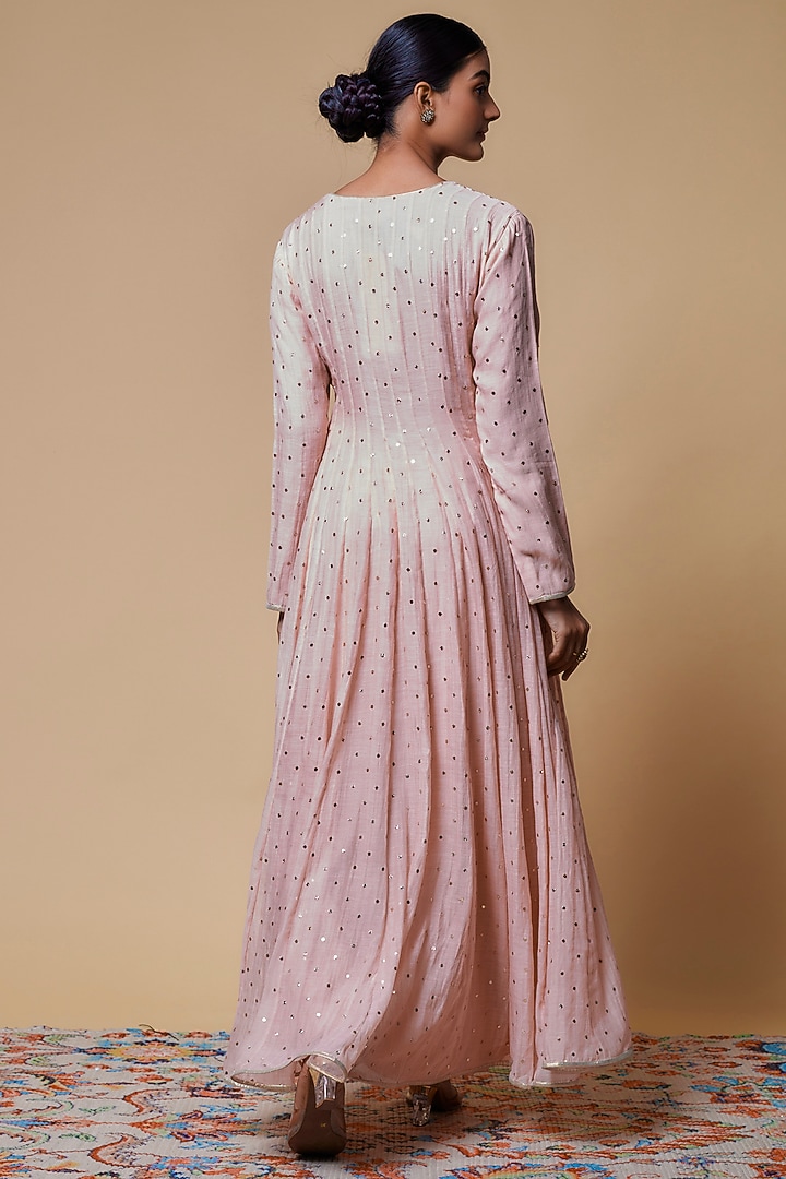 Blush Pink Mukaish Silk Mulmul Embroidered Wedding Anarkali Set by Payal Singhal at Pernia's Pop Up Shop