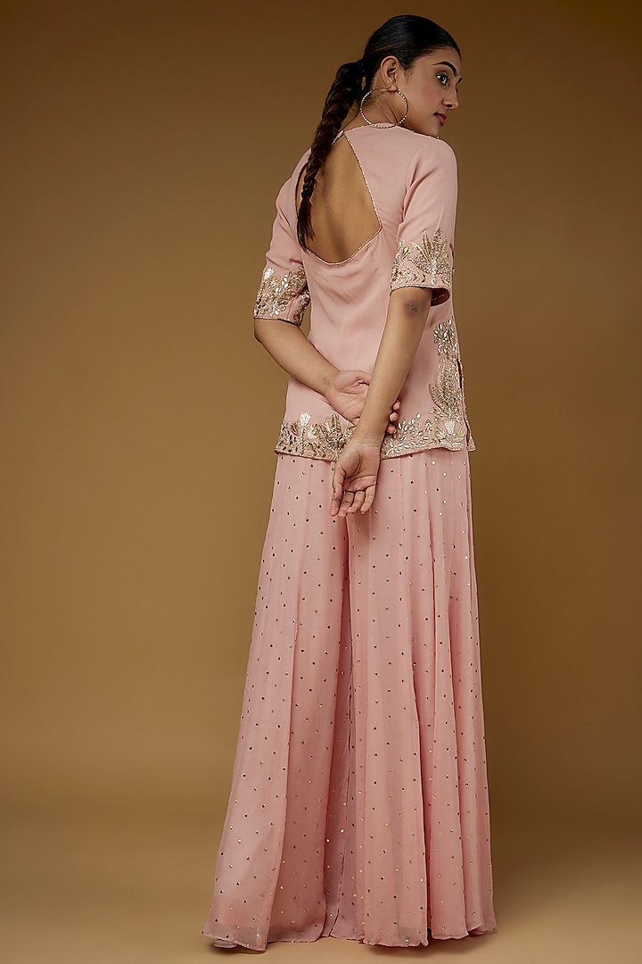 Rose Pink Mukaish Georgette Bridal Sharara Set by Payal Singhal at Pernia's Pop Up Shop
