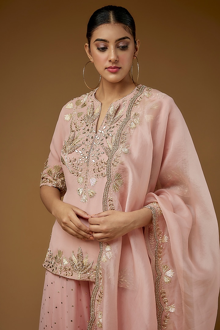 Rose Pink Mukaish Georgette Bridal Sharara Set by Payal Singhal at Pernia's Pop Up Shop