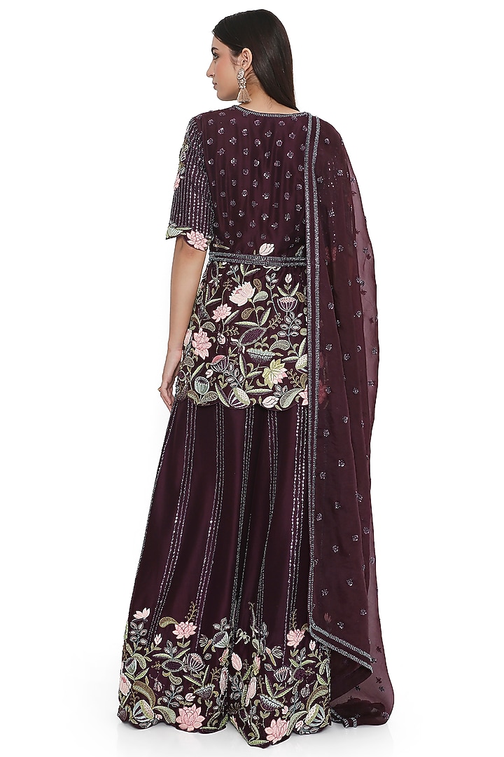 Purple Dupion Silk Embroidered Kurta Set by Payal Singhal at Pernia's Pop Up Shop