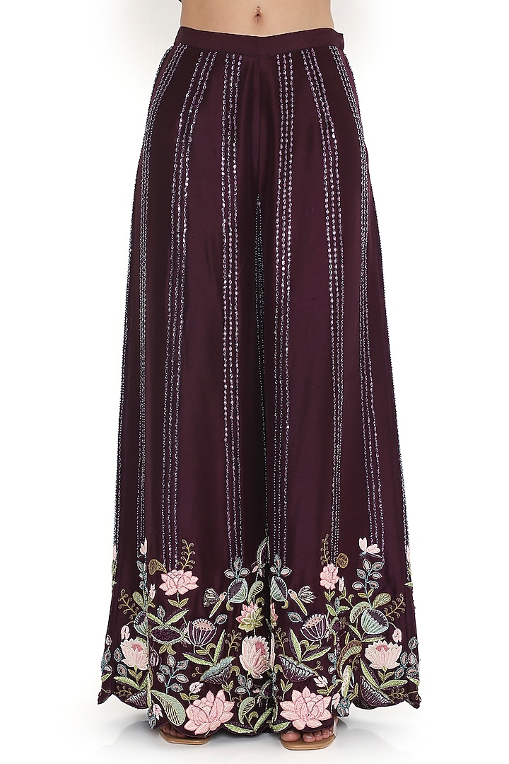 Purple Dupion Silk Embroidered Kurta Set by Payal Singhal at Pernia's Pop Up Shop