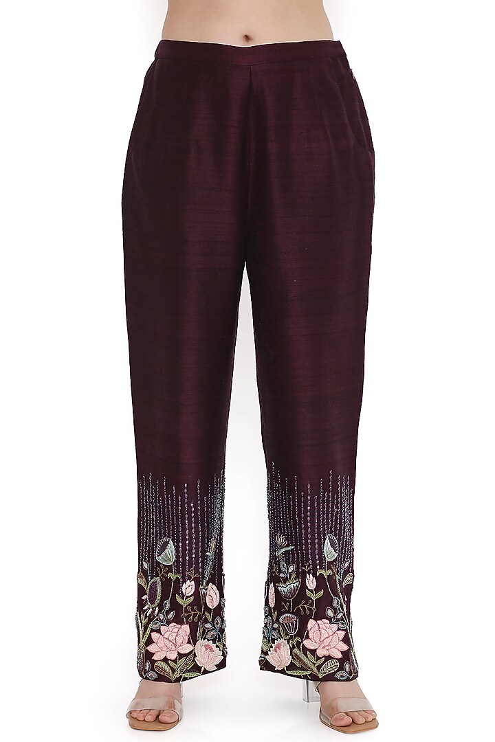 Purple Dupion Silk Embroidered Kurta Set by Payal Singhal at Pernia's Pop Up Shop