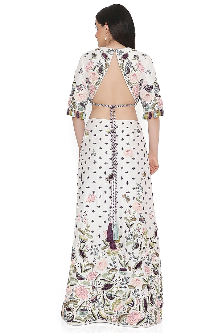 Ivory Dupion Silk Embroidered Skirt Set by Payal Singhal at Pernia's Pop Up Shop