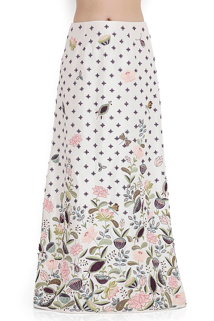 Ivory Dupion Silk Embroidered Skirt Set by Payal Singhal at Pernia's Pop Up Shop