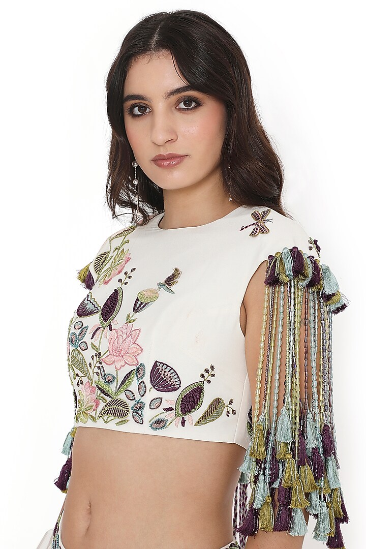 Ivory Georgette Ruffled Bridal Sharara Set by Payal Singhal at Pernia's Pop Up Shop