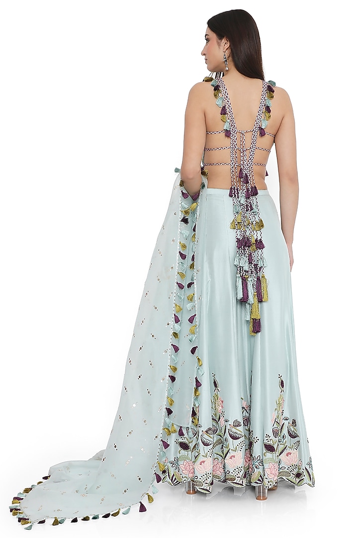Powder Blue Dupion Silk Embroidered Bridal Sharara Set by Payal Singhal at Pernia's Pop Up Shop