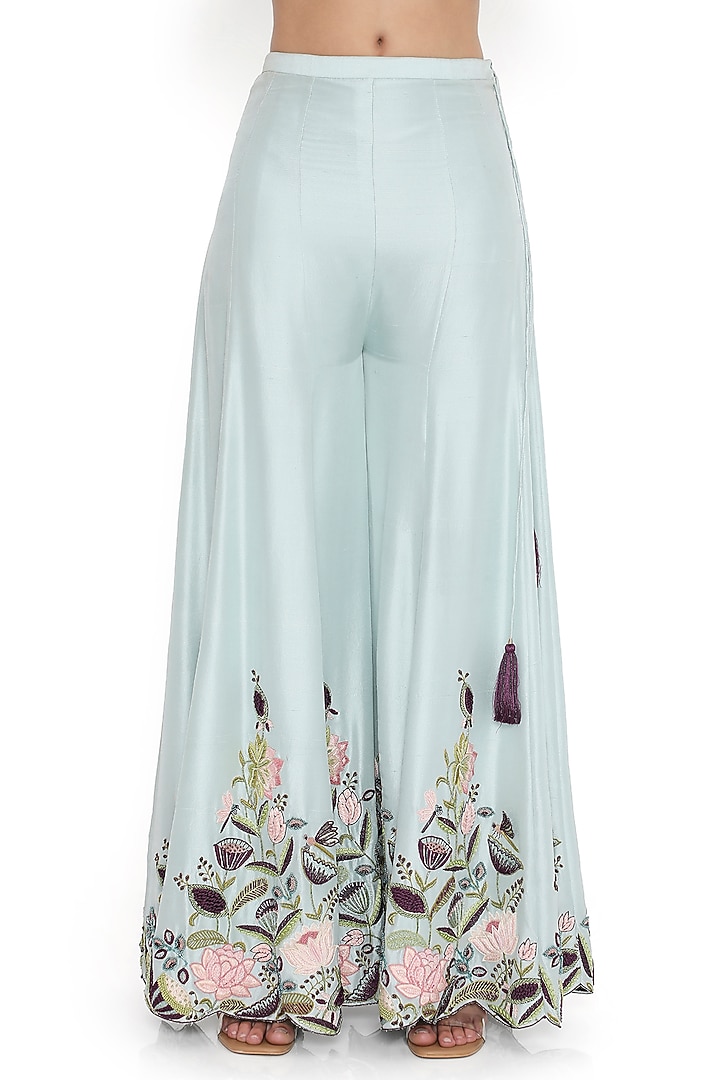 Powder Blue Dupion Silk Embroidered Bridal Sharara Set by Payal Singhal at Pernia's Pop Up Shop