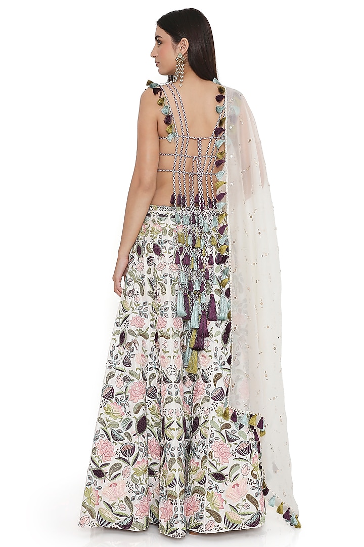 Ivory Dupion Silk Embroidered Bridal Sharara Set by Payal Singhal at Pernia's Pop Up Shop