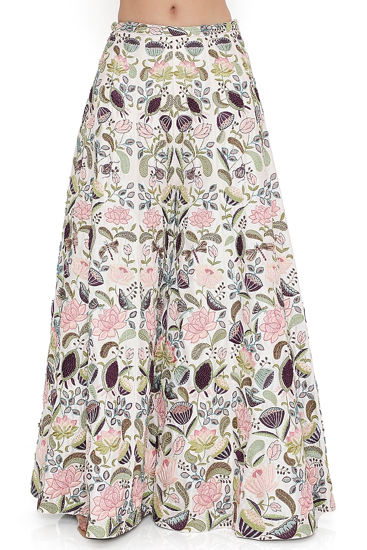 Ivory Dupion Silk Embroidered Bridal Sharara Set by Payal Singhal at Pernia's Pop Up Shop