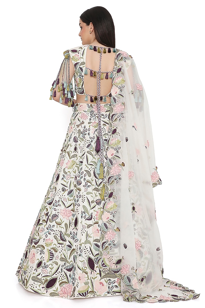 Ivory Dupion Silk Embroidered Bridal Lehenga Set by Payal Singhal at Pernia's Pop Up Shop