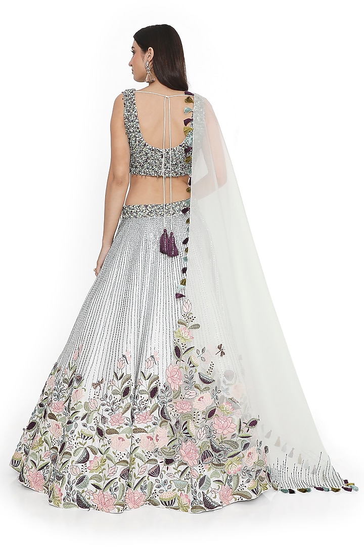 Ivory Dupion Silk Embroidered Bridal Lehenga Set by Payal Singhal at Pernia's Pop Up Shop
