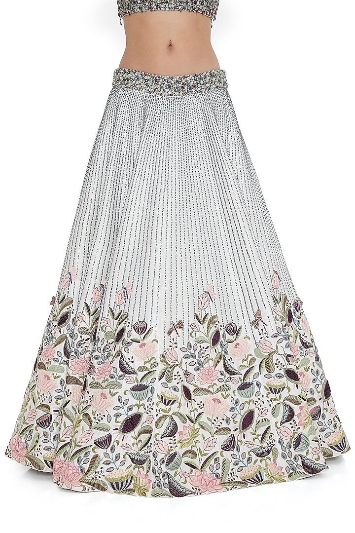 Ivory Dupion Silk Embroidered Bridal Lehenga Set by Payal Singhal at Pernia's Pop Up Shop