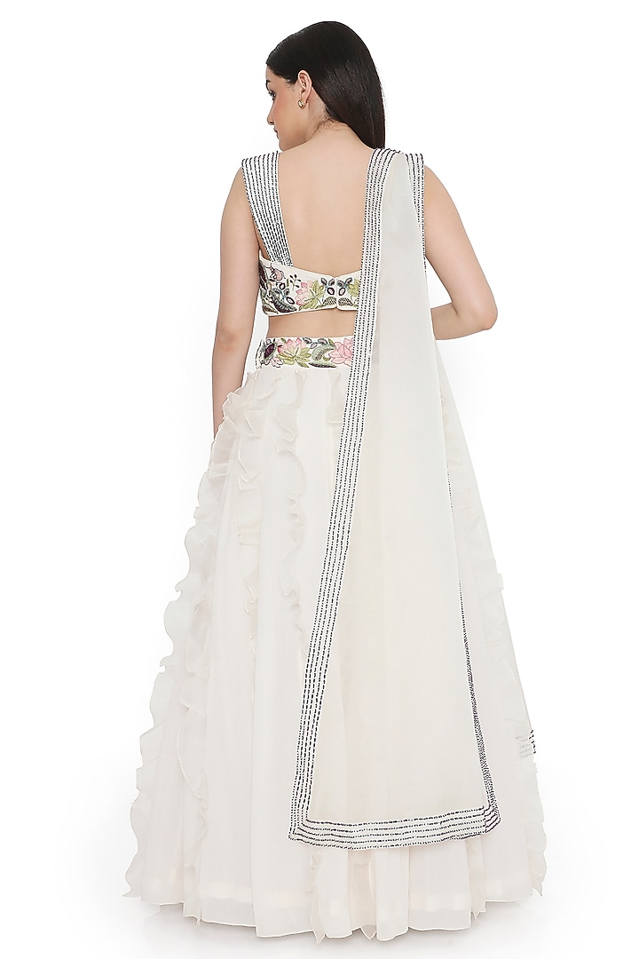 Ivory Georgette Ruffled Wedding Lehenga Set by Payal Singhal at Pernia's Pop Up Shop