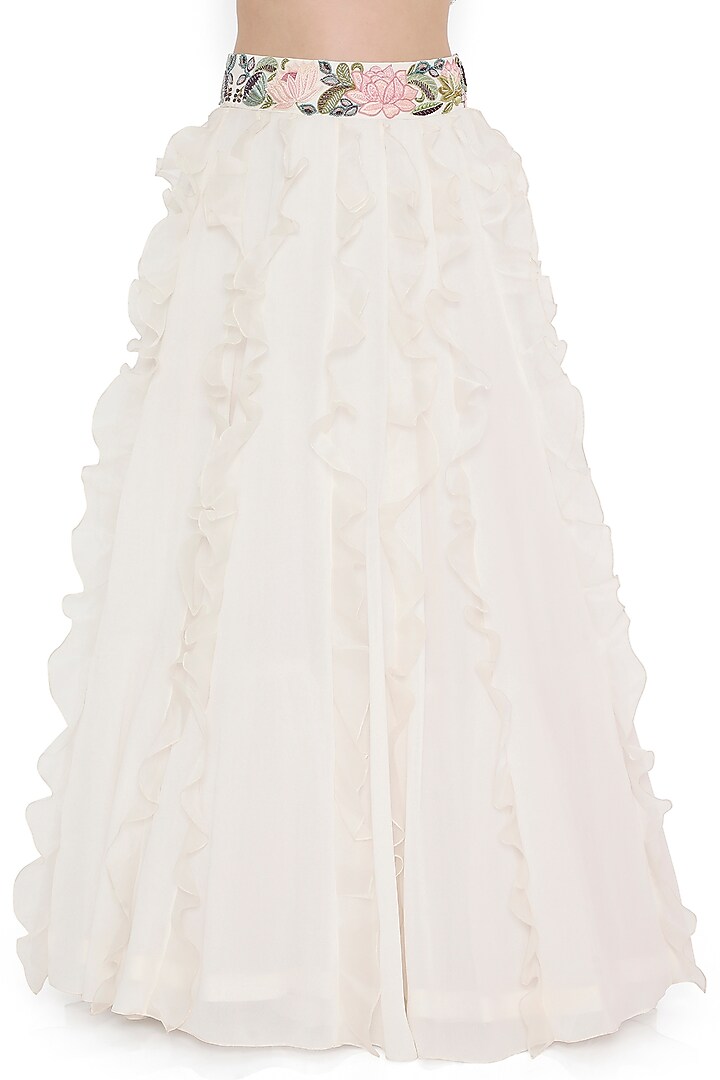 Ivory Georgette Ruffled Wedding Lehenga Set by Payal Singhal at Pernia's Pop Up Shop