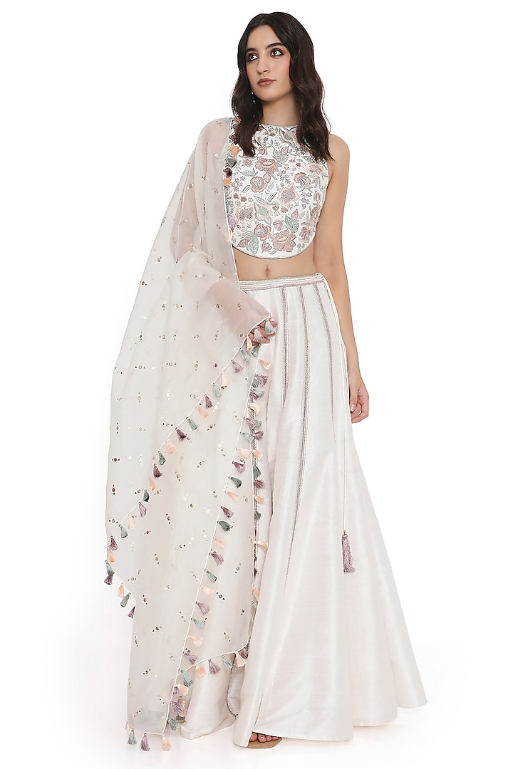 Ivory Dupion Silk Embroidered Sharara Set by Payal Singhal at Pernia's Pop Up Shop